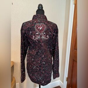 Long sleeve..Black/red embellished western shirt.. red pearl snaps
